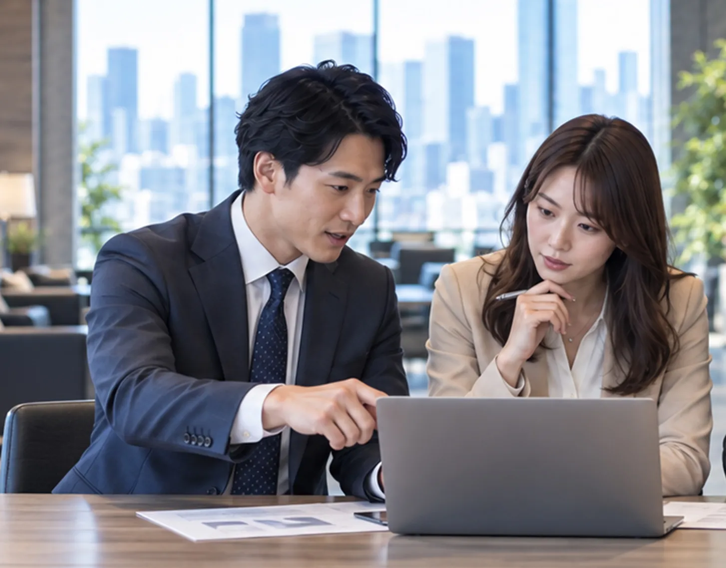 先輩社員による実務サポートの様子